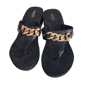 Mixit Women's Black and Gold Thong Sandals, Size 9